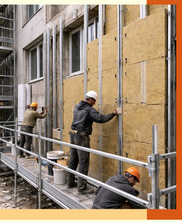 Утепление вентилируемого фасада в Карасуке от 5688 руб/м2 — монтаж и утепление вентфасад | ТепломастерКск